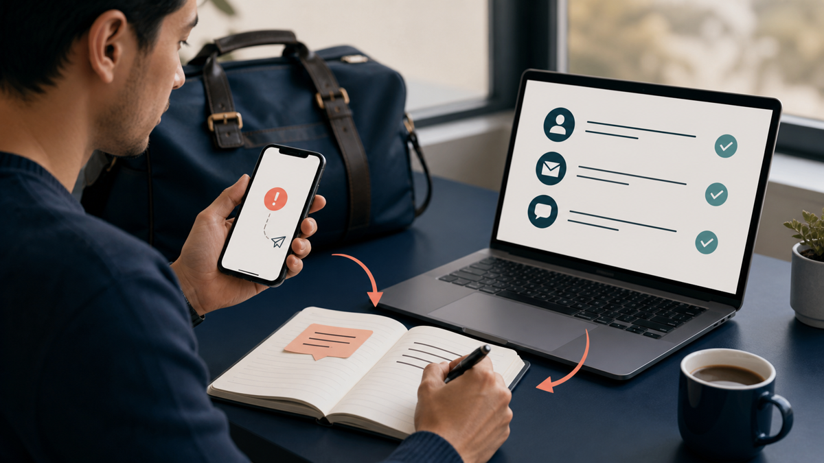 What to Do When Your Critical Message Fails to Send: A Methodical Guide A traveler documents a failed message and preserves the draft before choosing the next contact step.