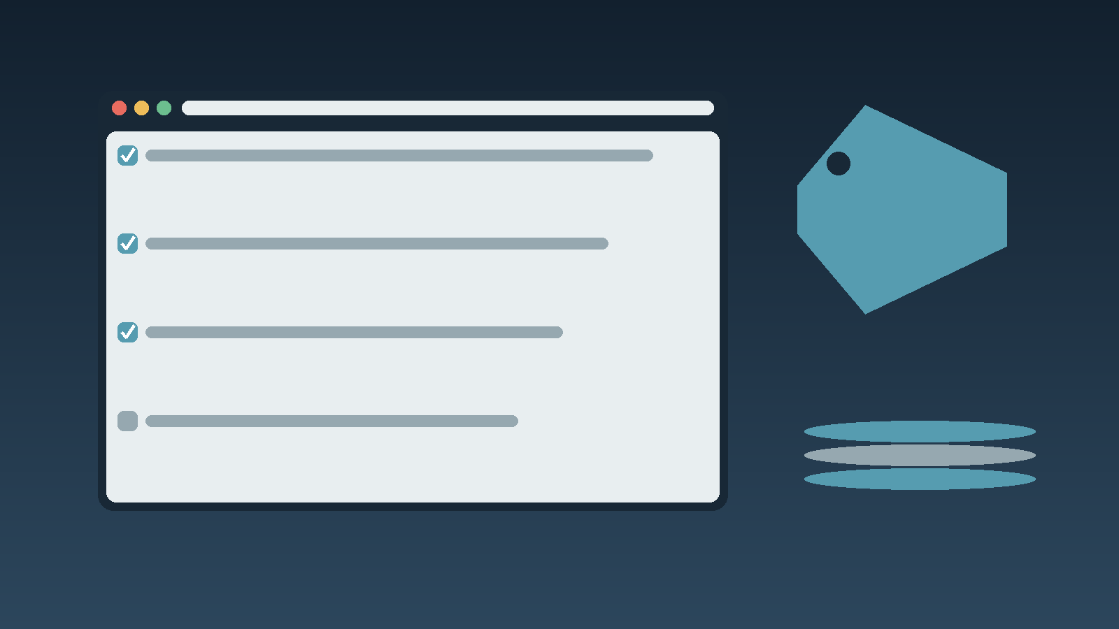 Illustration of a browser checklist with a price tag